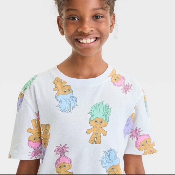 Trolls  Girl's Printed  T-Shirt White pastel Multicolor choose your size 👇 - Picture 2 of 7